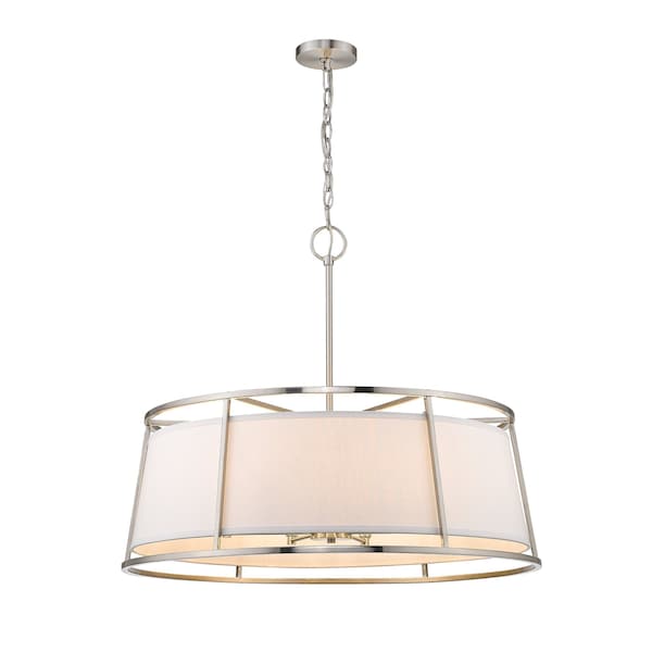 Z-Lite Lenyx Pendant 8 Light Pendant, Brushed Nickel & White 1935-32BN - main
